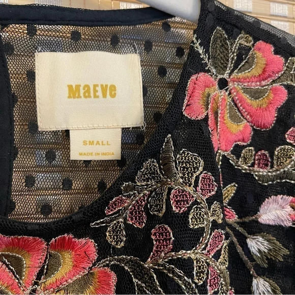 Maeve Floral Dress Women’s S Embroidered Whimsigoth Sheer Smocked Black Lace - Picture 2 of 13